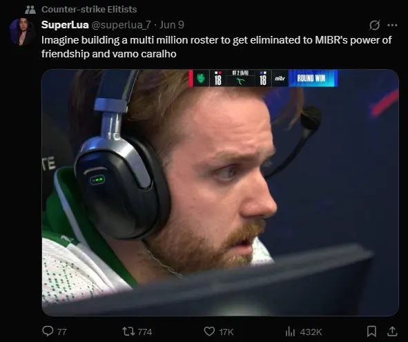 Tweet about a CS2 roster