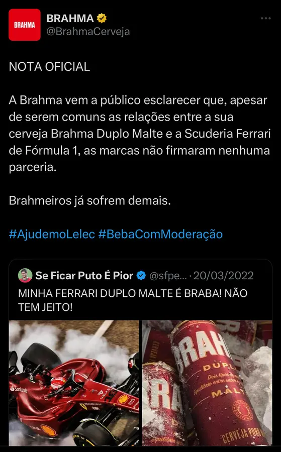 Brahma 'nota oficial' joke post