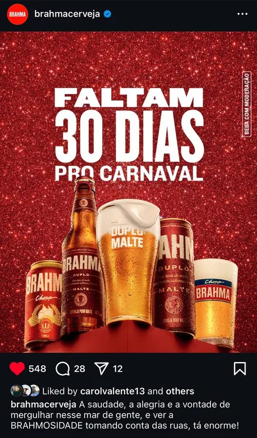 Brahma '30 days until Carnival' post