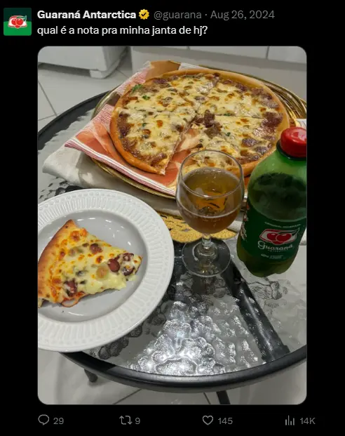 Guaraná Antarctica post asking fans to rate a pizza