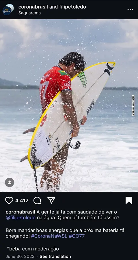 Corona collab post with surfer Filipe Toledo